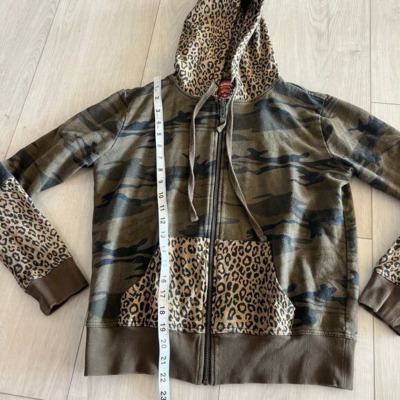Johnny Was Panthera Mix Camo Leopard Full Zip Hoodie Jacket French Terry XS - Picture 2 of 8